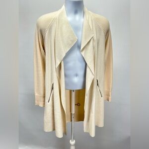 ETCETERA Cream waterfall collar Merino wool cardigan with zipper detail size M